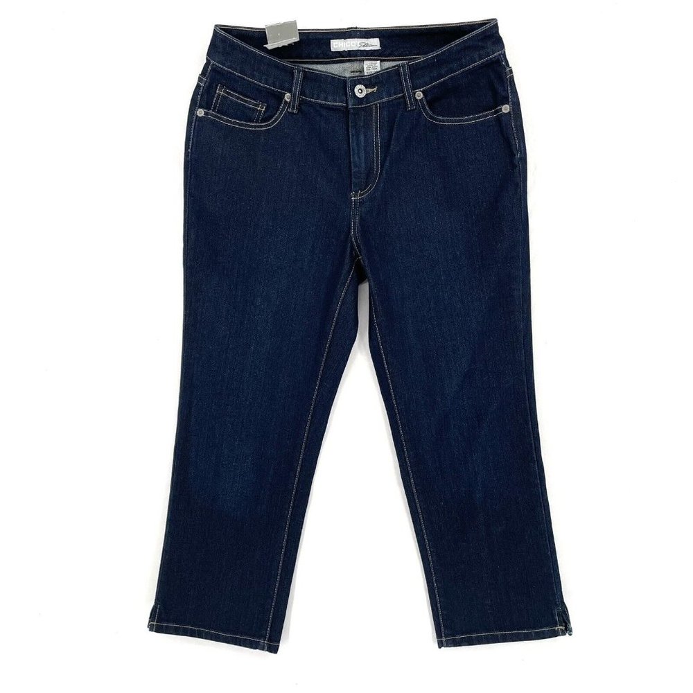 Chicos Platinum‎ Modern M Crop Dark Wash Mid Rise Stretch Denim Jeans Comfort